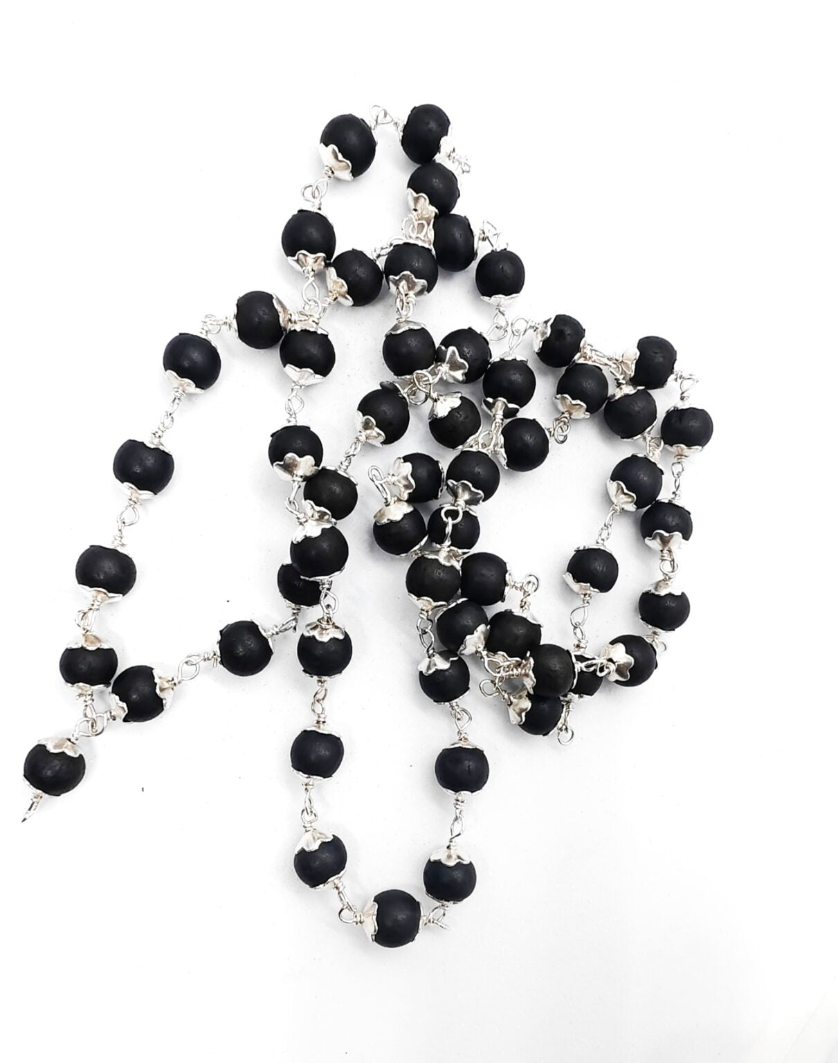 Silver Plated Eternal Karungali Mala - Natural Ebony Wood (Govt. Certified)