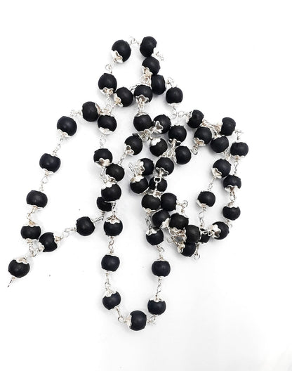 Silver Plated Eternal Karungali Mala - Natural Ebony Wood (Govt. Certified)