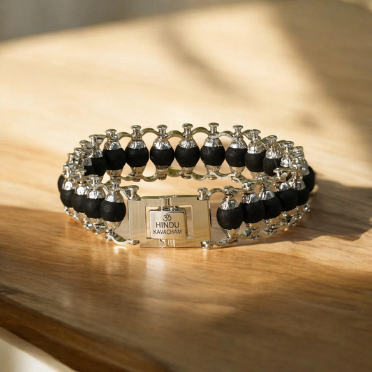 Karungali Modern Bracelet Silver Plated - Natural Ebony Wood