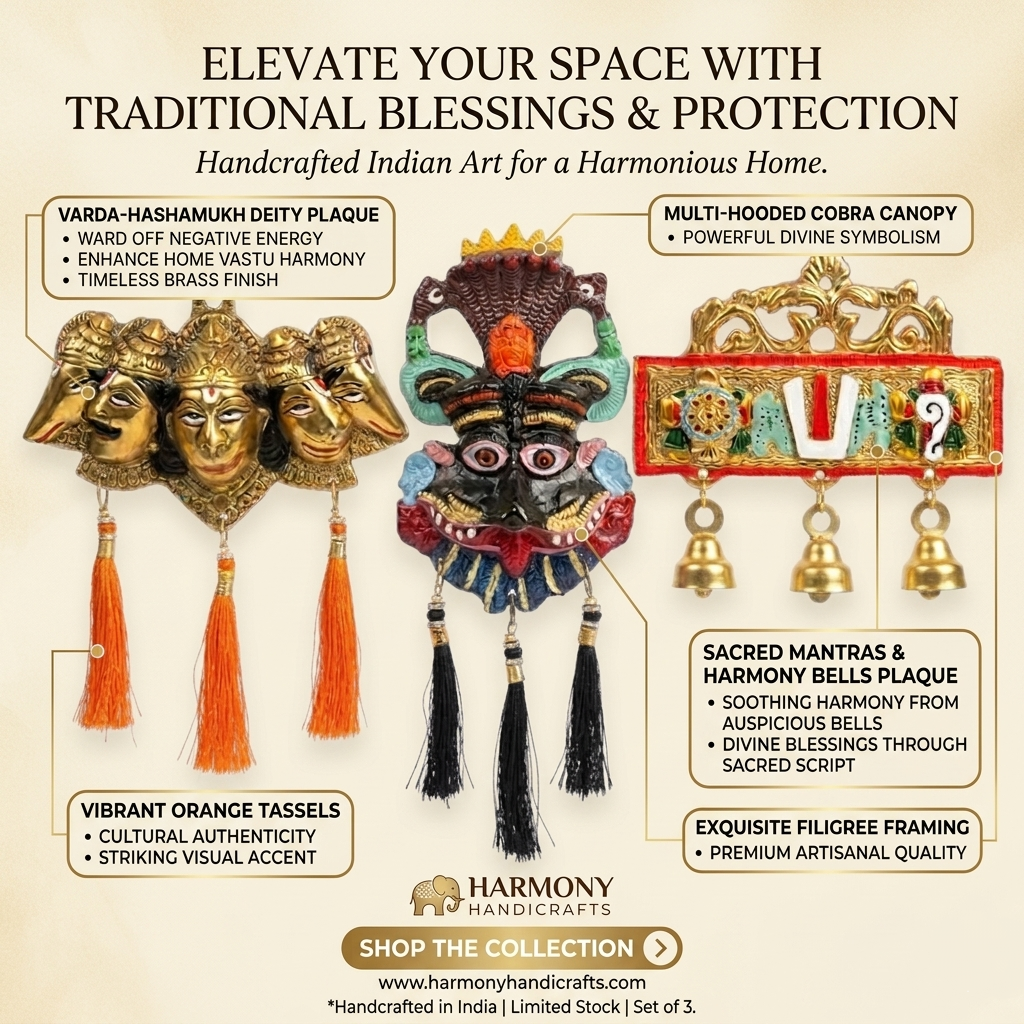 Kirtimukh Wall Hanging | NAZARBATTU |Narsingh face| Black Multicolour | With Tassel