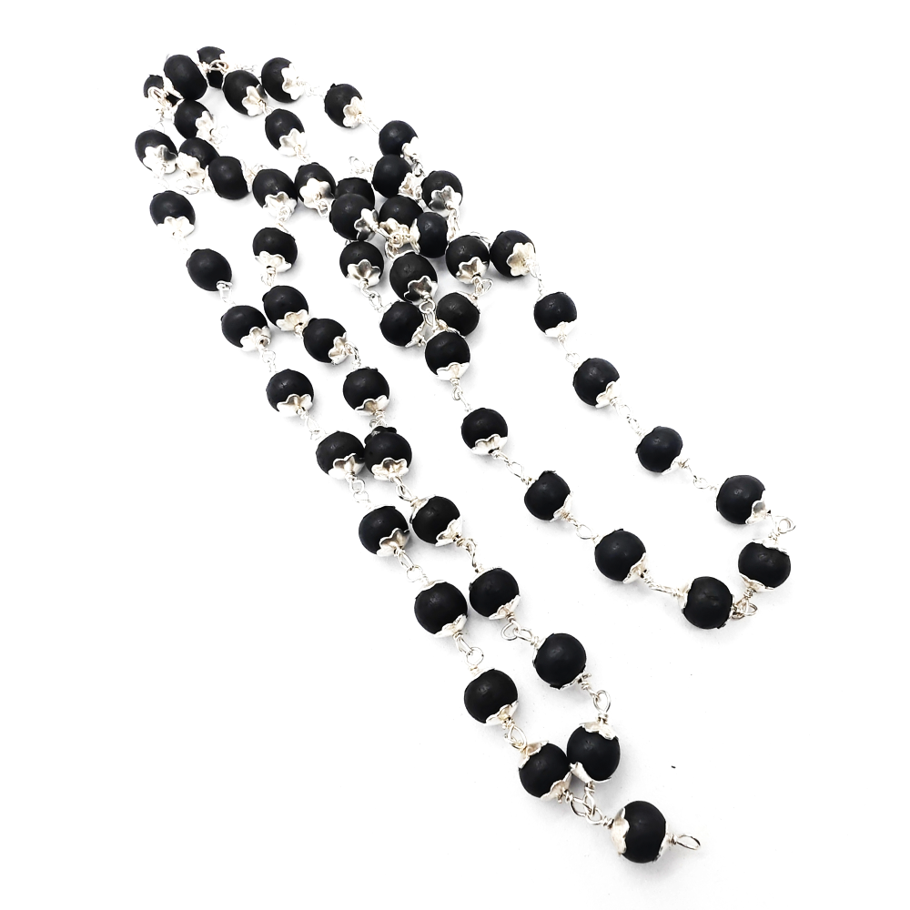 Silver Plated Eternal Karungali Mala - Natural Ebony Wood (Govt. Certified)