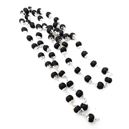 Silver Plated Eternal Karungali Mala - Natural Ebony Wood (Govt. Certified)