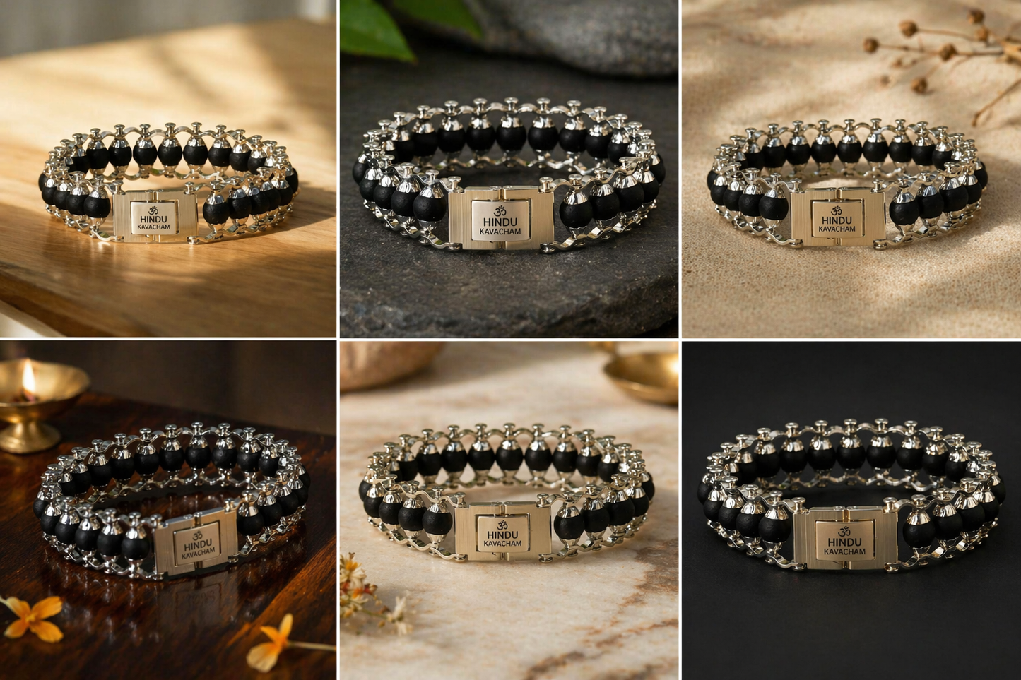 Karungali Modern Bracelet Silver Plated - Natural Ebony Wood