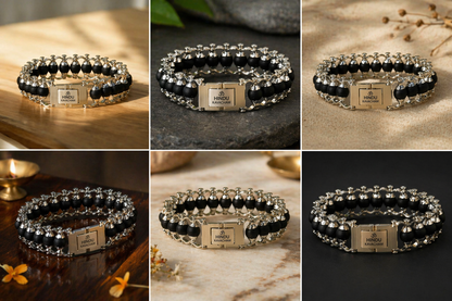 Karungali Modern Bracelet Silver Plated - Natural Ebony Wood