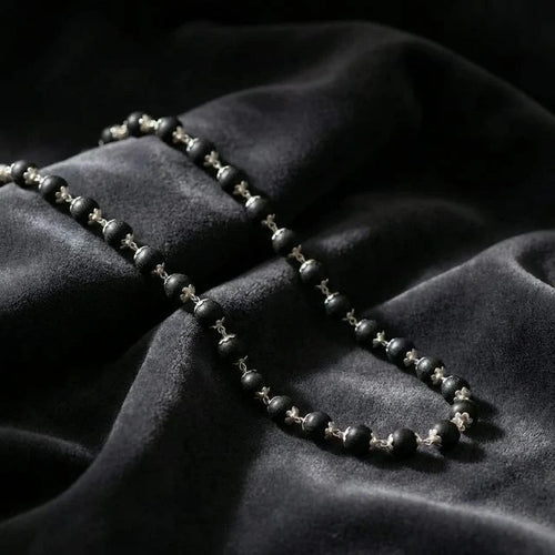 Silver Plated Eternal Karungali Mala - Natural Ebony Wood (Govt. Certified)