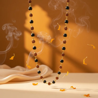 Karungali & Rudraksha Gold-Plated Divine Mala – Protection, Power & Positivity