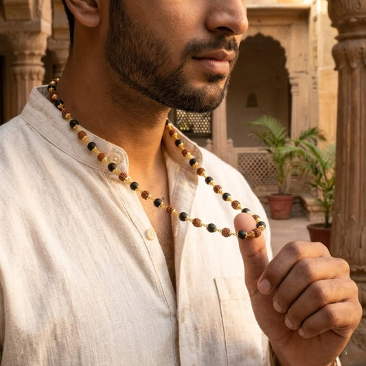 Karungali & Rudraksha Gold-Plated Divine Mala – Protection, Power & Positivity