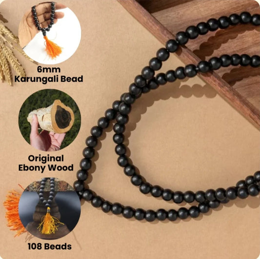 Original Karungali Malai 108 Ebony Blackwood Beads Lab Tested and Government Certified