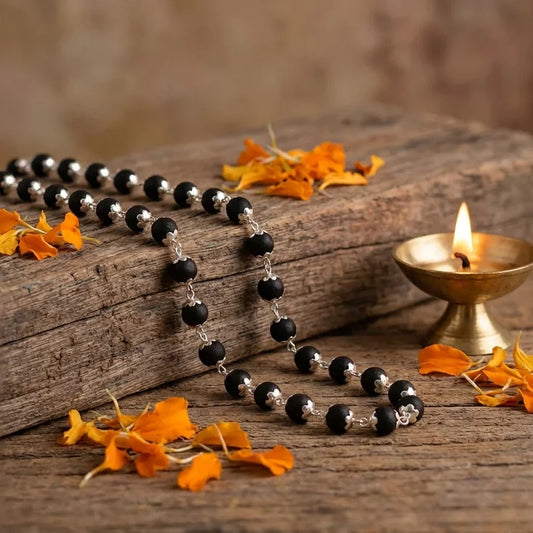 Silver Plated Eternal Karungali Mala - Natural Ebony Wood (Govt. Certified)